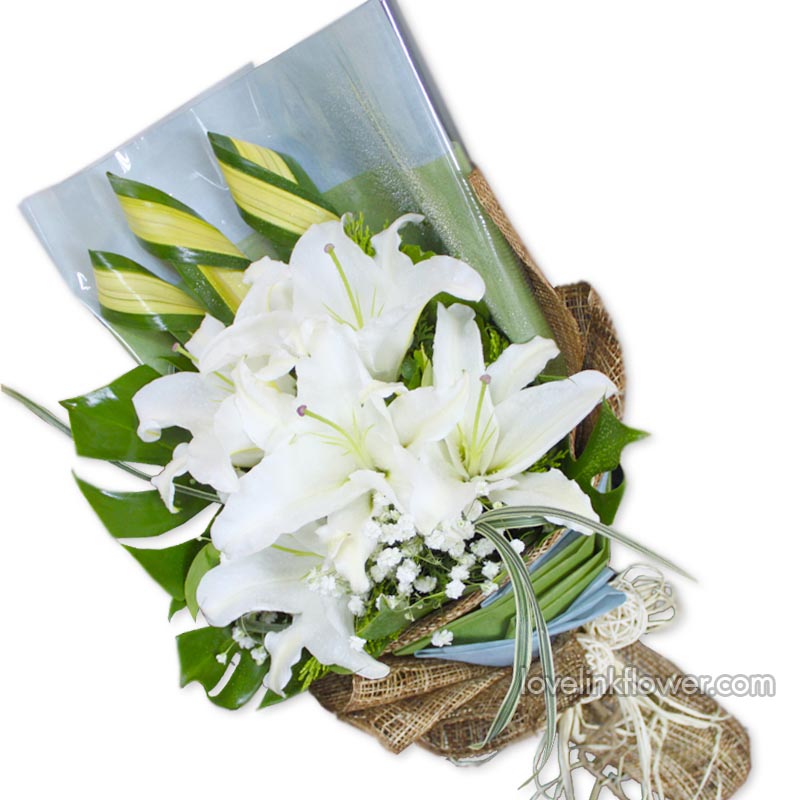 ช่อดอกไม้รับปริญญา ลิลลี่สีขาวช่อดอกไม้ Bu 226     ช่อรักและจริงใจ