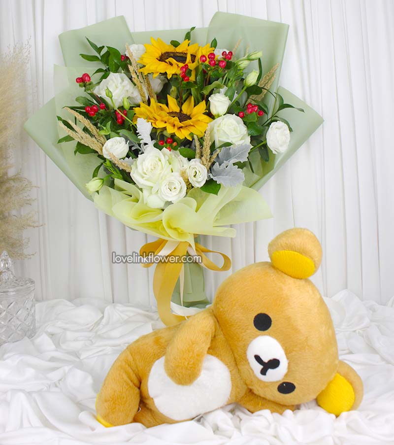 ตุ๊กตาหมี รีแลคคุมะ rilakkuma พร้อมช่อดอกไม้ ช่อดอกไม้ ตุ๊กตา ช่อดอกไม้ Bu 231 น้องหมีริลัคคุมะ rilakkuma