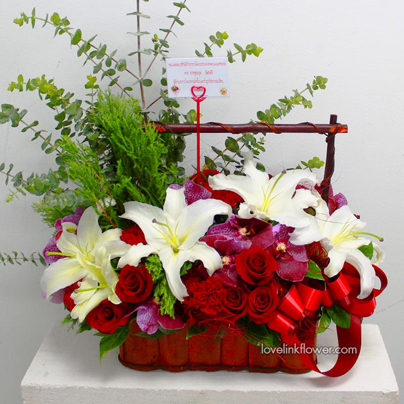 ส่งกระเช้าดอกไม้ พระโขนง และทุกที่ใน กรุงเทพ กระเช้าขอให้โชคดี กระเช้าดอกไม้ B 35