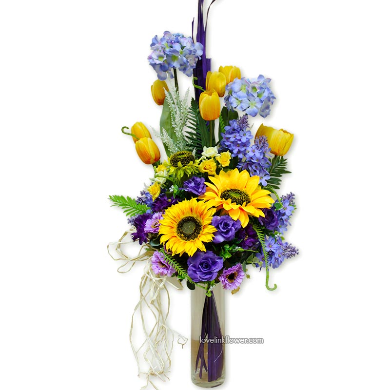 แจกันดอกไม้ประดิษฐ์ ส่งสาทร และทั่วกรุงเทพ แจกันมั่งมีศรีสุข ดอกไม้ประดิษฐ์ At 25