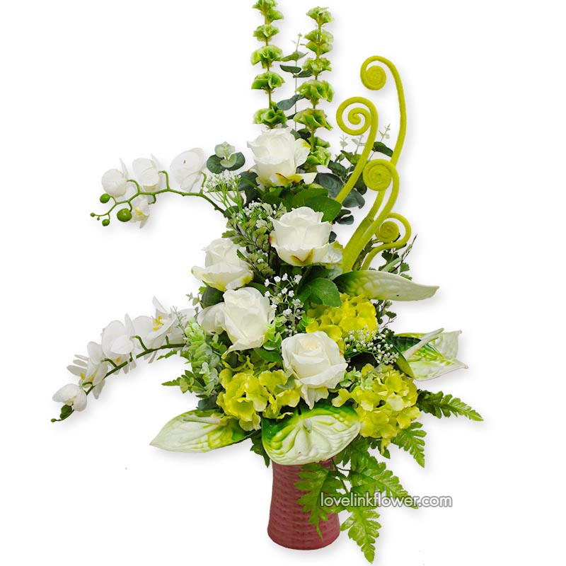 แจกันดอกไม้ประดิษฐ์ อวยพรเปิดกิจการและในทุกโอกาส แจกันมั่งคั่งอุดมสมบูรณ์ ดอกไม้ประดิษฐ์ At 37