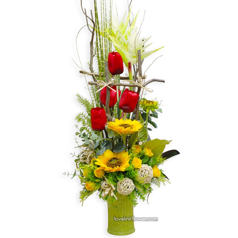แจกันดอกไม้ประดิษฐ์ ส่งสยาม และทั่วกรุงเทพ แจกันโชคดีมีความสุข ดอกไม้ประดิษฐ์ At 08