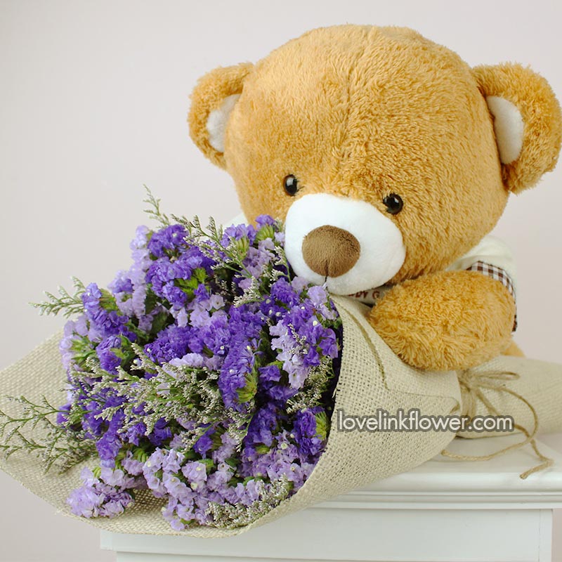 ตุ๊กตาหมี ช่อดอกสแตติส ตุ๊กตาหมีรักมากมาย ช่อดอกไม้ Bu 303