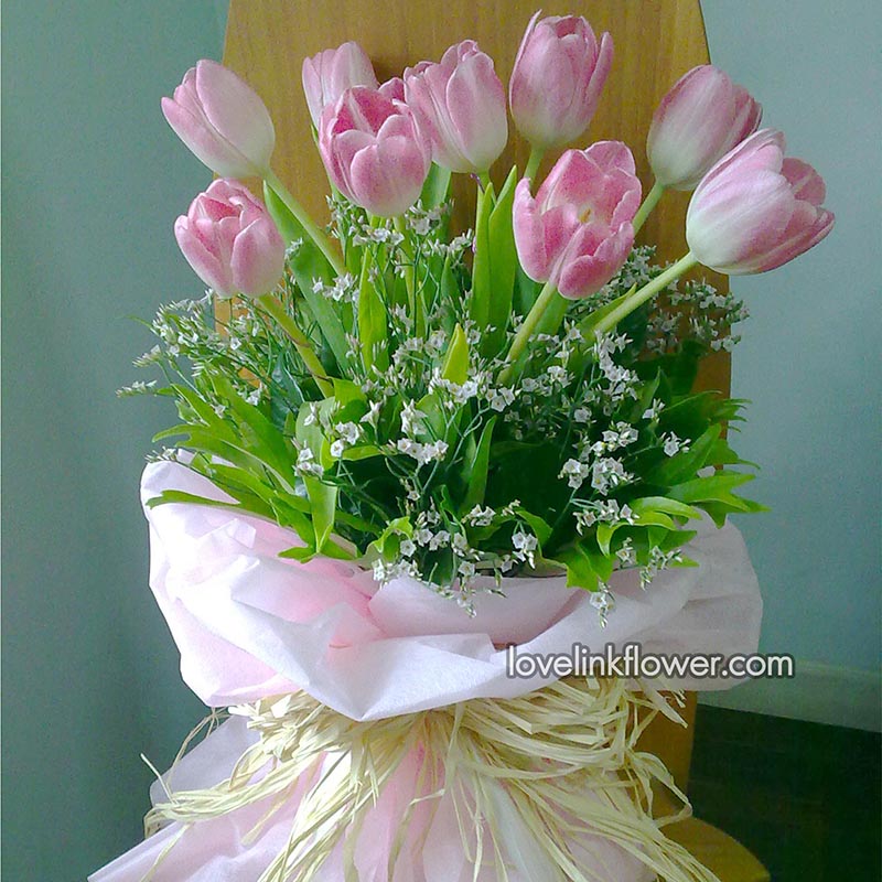 ช่อดอกทิวลิป สีชมพูสีสวยงามอ่อนหวาน สามารถเปลี่ยนสีได้ Bu 56