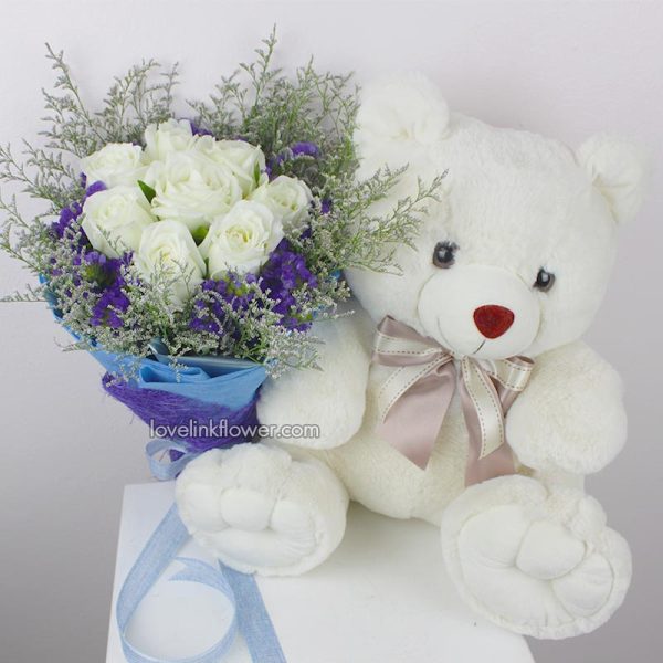 ช่อดอกไม้วันเกิด ตุ๊กตาหมีกับดอกไม้