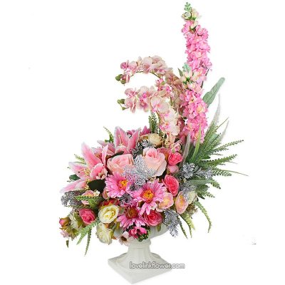 แจกันดอกไม้ประดิษฐ์ สีชมพูหวาน