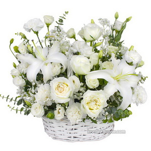 กระเช้าดอกไม้สีขาว